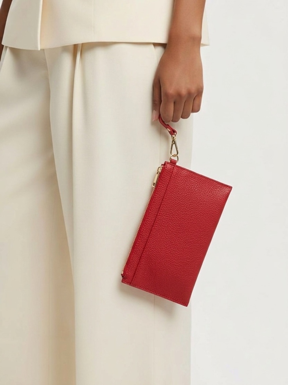 Red Leather Wristlet Clutch - Sleek Everyday Handbag